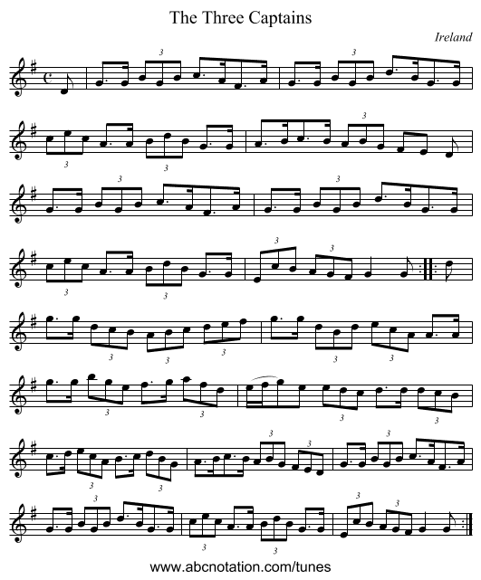 The Three Captains - staff notation