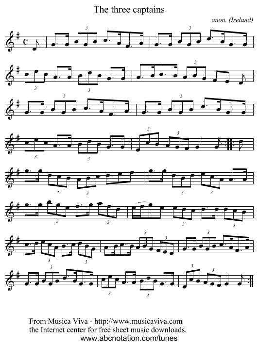 The three captains - staff notation