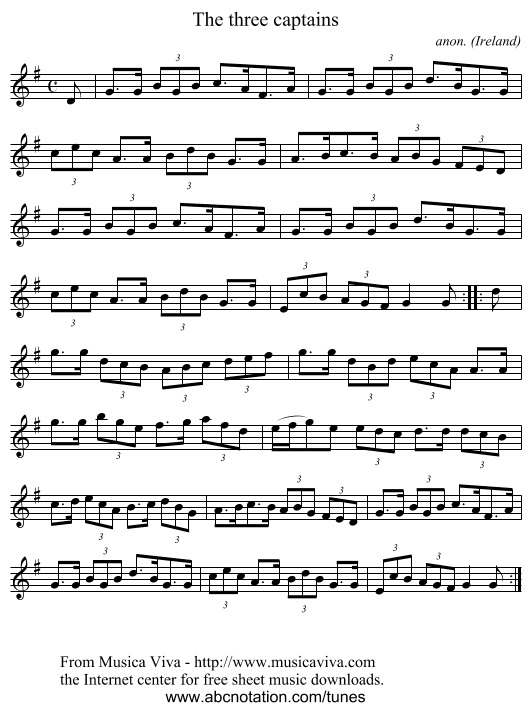 The three captains - staff notation