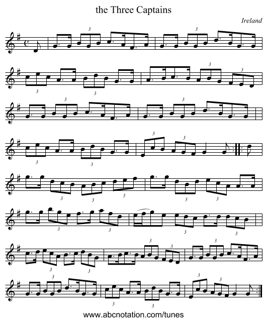 the Three Captains - staff notation