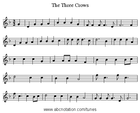 The Three Crows - staff notation