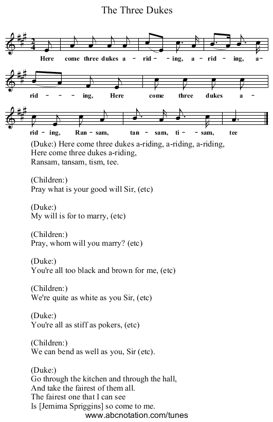 The Three Dukes - staff notation