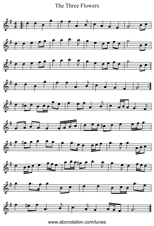 The Three Flowers - staff notation