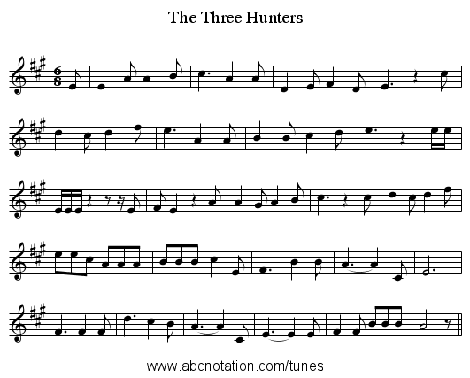 The Three Hunters - staff notation