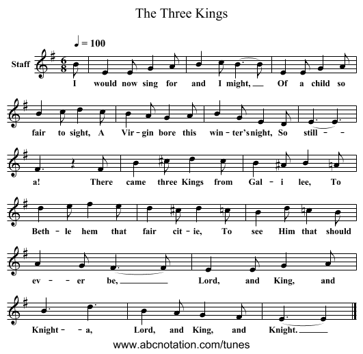 The Three Kings - staff notation