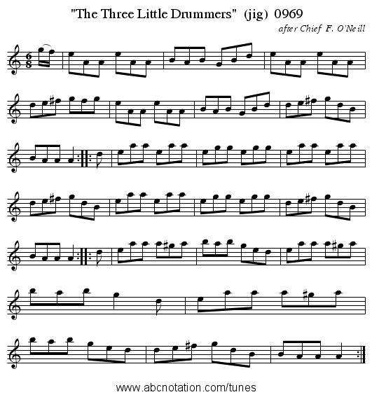 The Three Little Drummers (jig) 0969 - staff notation