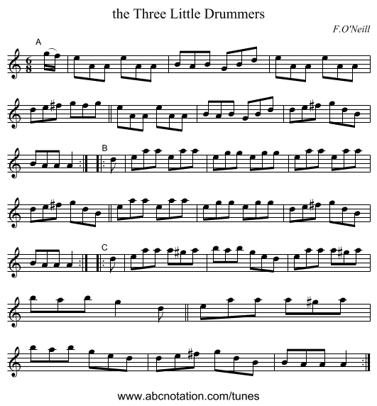 the Three Little Drummers - staff notation