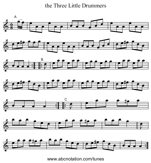 the Three Little Drummers - staff notation