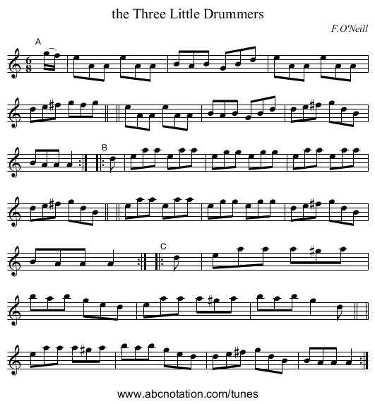 the Three Little Drummers - staff notation