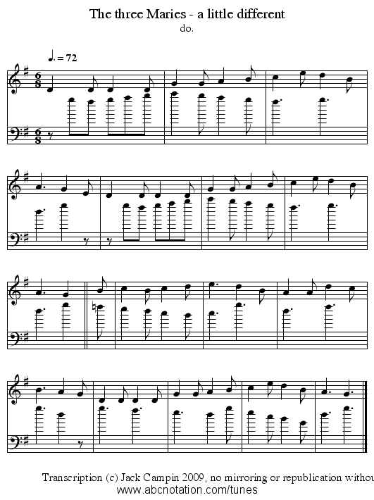 The three Maries - a little different - staff notation