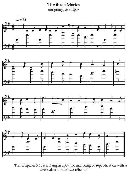 The three Maries - staff notation