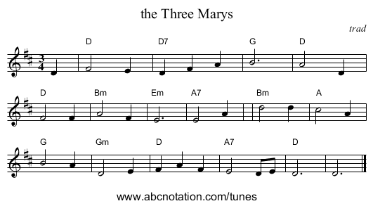 the Three Marys - staff notation