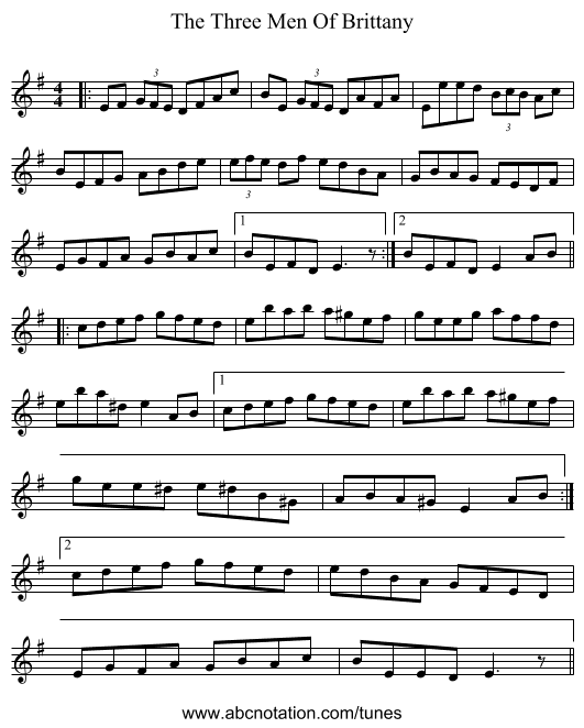 The Three Men Of Brittany - staff notation