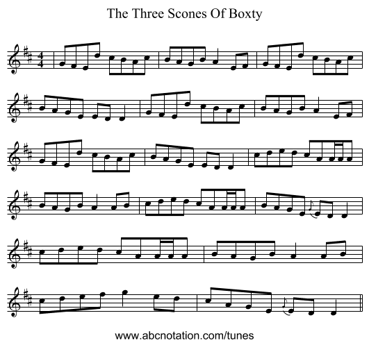 The Three Scones Of Boxty - staff notation