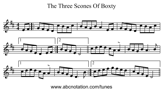 The Three Scones Of Boxty - staff notation