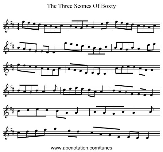 The Three Scones Of Boxty - staff notation