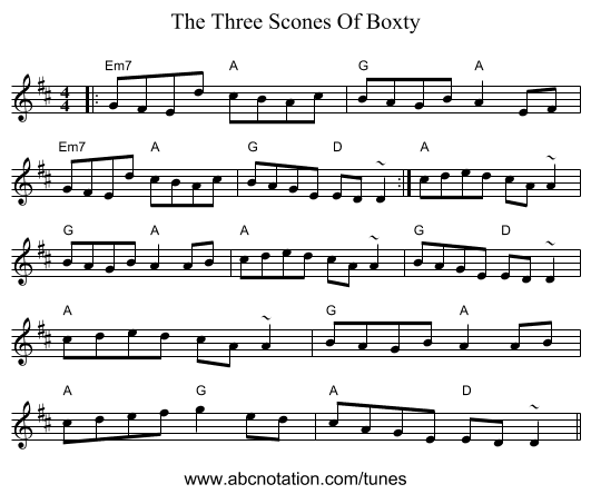 The Three Scones Of Boxty - staff notation