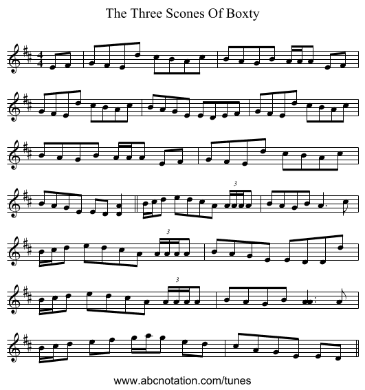 The Three Scones Of Boxty - staff notation
