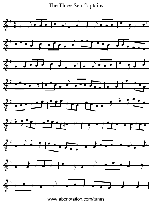 The Three Sea Captains - staff notation