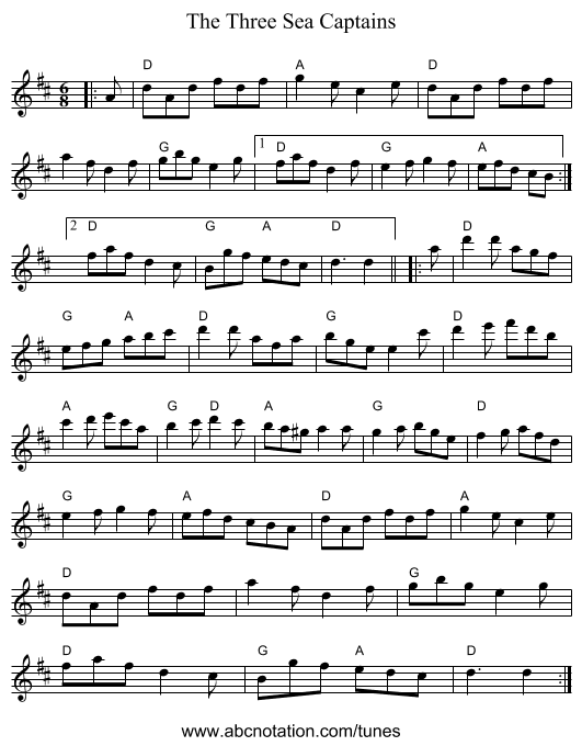 The Three Sea Captains - staff notation