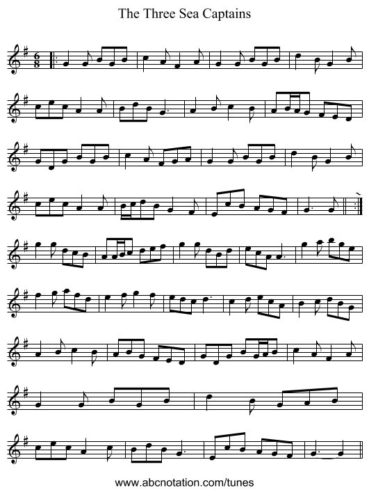 The Three Sea Captains - staff notation