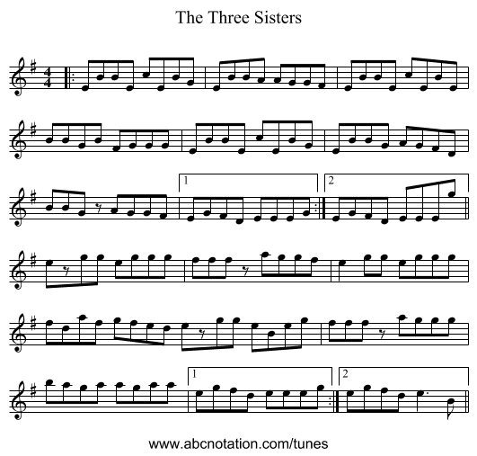 The Three Sisters - staff notation