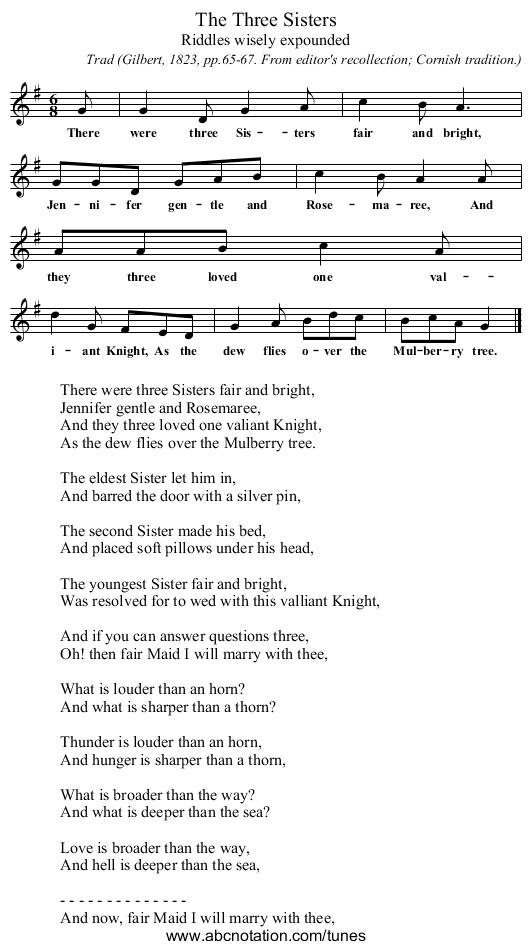 The Three Sisters - staff notation