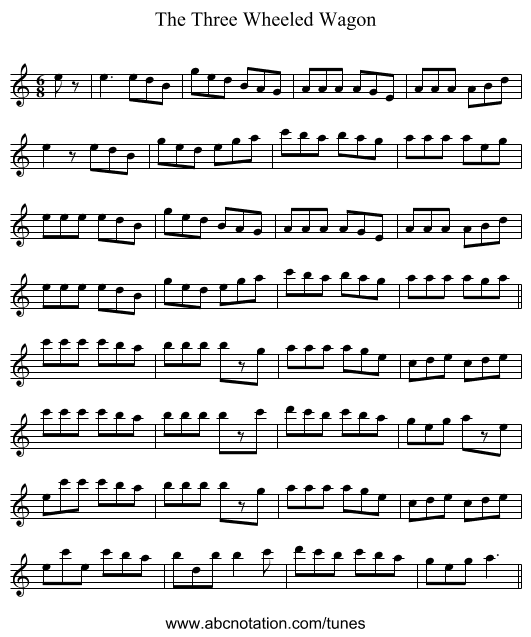 The Three Wheeled Wagon - staff notation