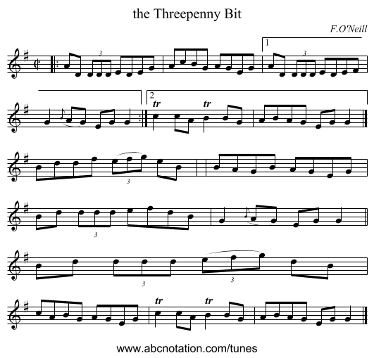 the Threepenny Bit - staff notation