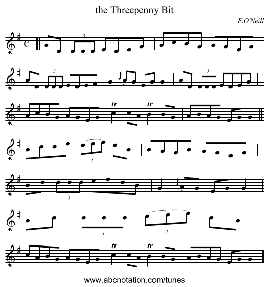 the Threepenny Bit - staff notation