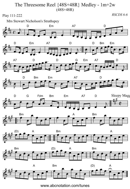 The Threesome Reel {48S+48R} Medley - 1m+2w - staff notation