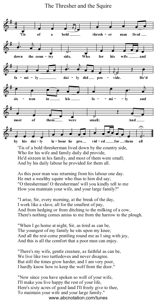 The Thresher and the Squire - staff notation