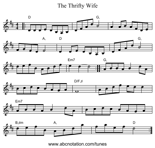 The Thrifty Wife - staff notation