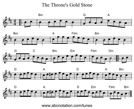 The Throne's Gold Stone - staff notation