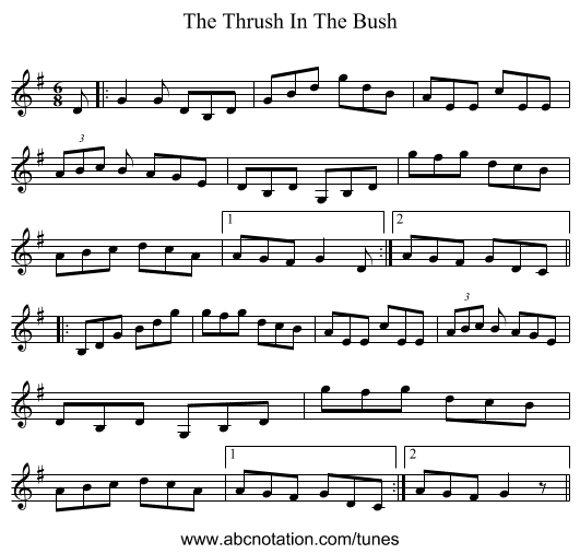 The Thrush In The Bush - staff notation