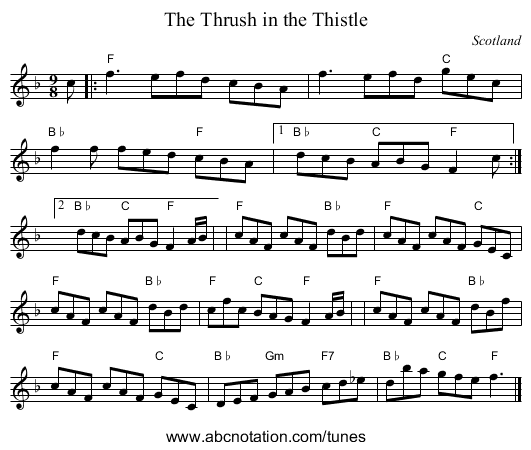 The Thrush in the Thistle - staff notation