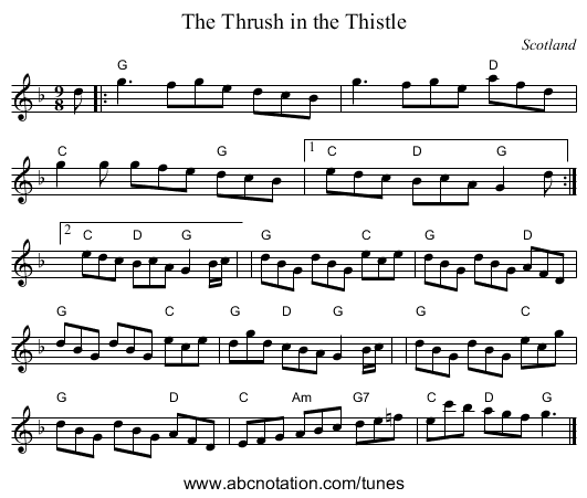 The Thrush in the Thistle - staff notation