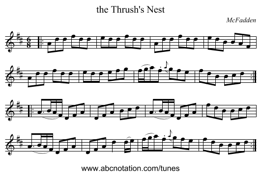 the Thrush's Nest - staff notation