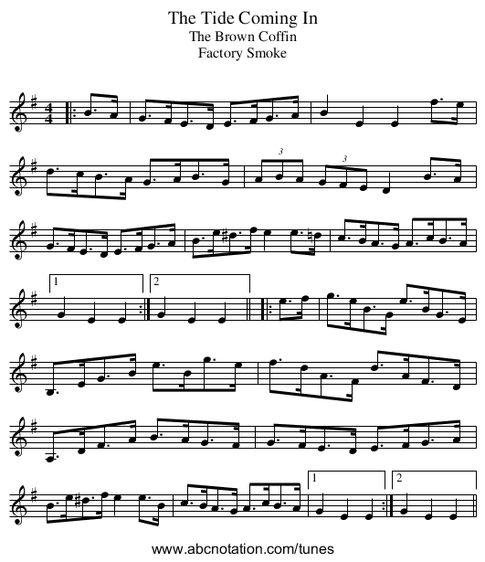 The Tide Coming In - staff notation
