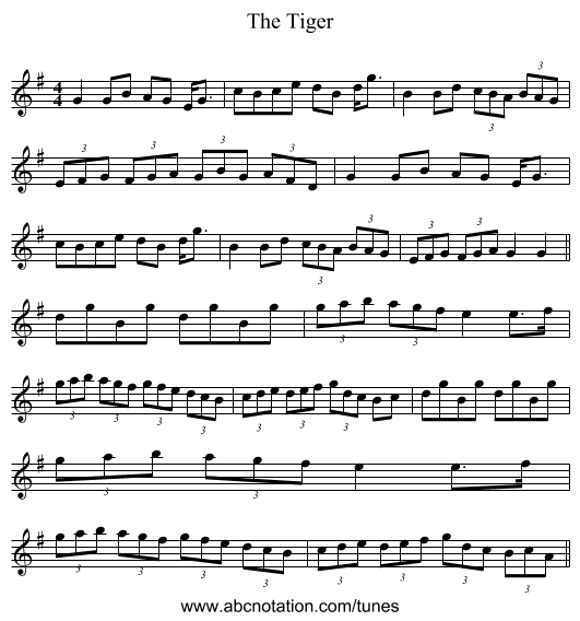 The Tiger - staff notation