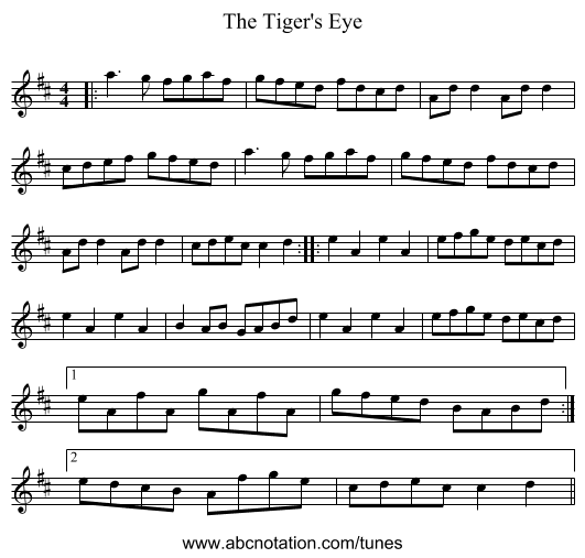 The Tiger's Eye - staff notation