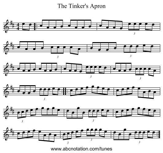 The Tinker's Apron - staff notation