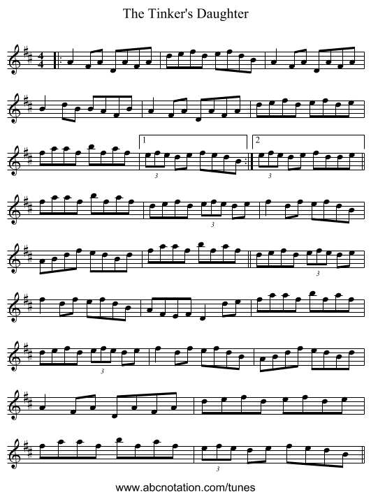 The Tinker's Daughter - staff notation