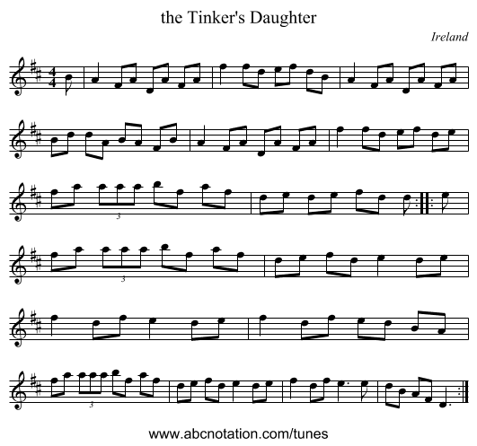 the Tinker's Daughter - staff notation