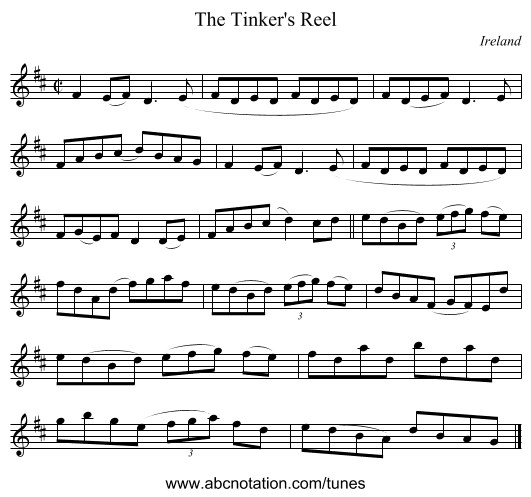 The Tinker's Reel - staff notation