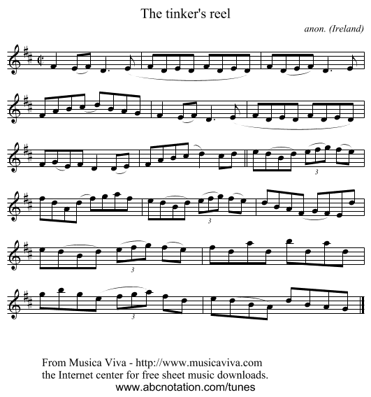 The tinker's reel - staff notation