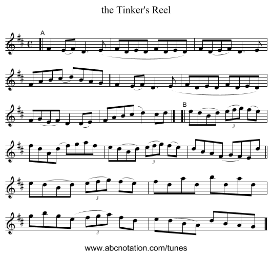 the Tinker's Reel - staff notation