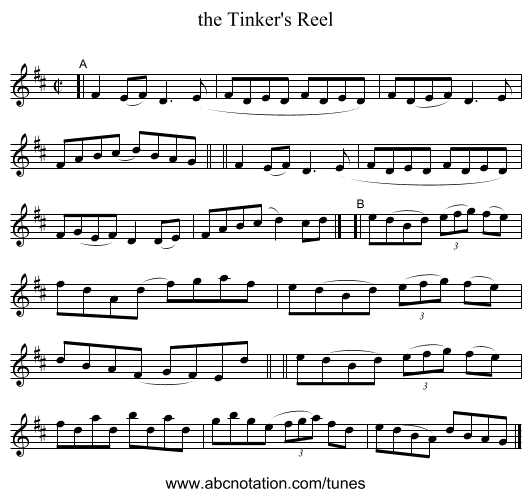 the Tinker's Reel - staff notation
