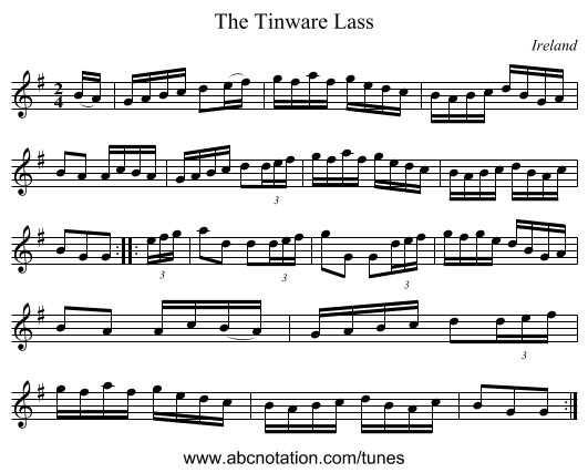 The Tinware Lass - staff notation