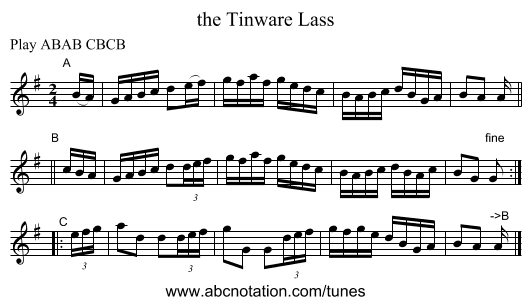 the Tinware Lass - staff notation